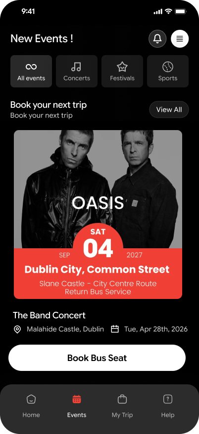 Browse events and book a bus seat