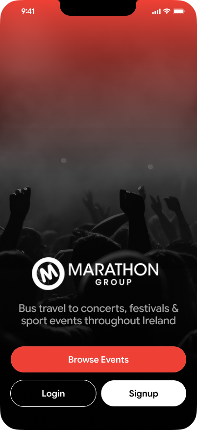 Marathon Group branded passenger app welcome screen